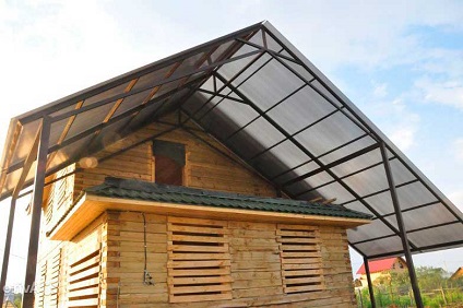 Навес с крышей из сотового поликарбоната к дому в Струнино на заказ от производителя