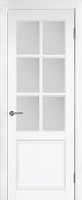 Межкомнатная дверь массив ольхи эмаль Belari Орлеано 2 Белая эмаль Матовое стекло