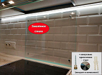 Защитный экран для кухни из закаленного стекла Albico KM + конусные крепления 4 шт. в комплекте