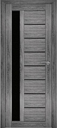 Межкомнатная дверь экошпон Юни Амати 4, Дуб Шале графит (черное стекло)