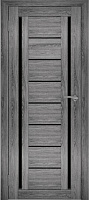 Межкомнатная дверь экошпон Юни Амати 6, Дуб Шале графит (черное стекло)