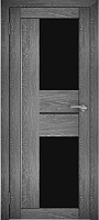 Межкомнатная дверь экошпон Юни Амати 22, Дуб Шале графит (черное стекло)