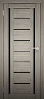 Межкомнатная дверь экошпон Юни Амати 6, Дуб дымчатый (черное стекло)