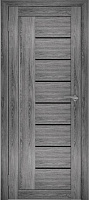 Межкомнатная дверь экошпон Юни Амати 7, Дуб Шале графит (черное стекло)